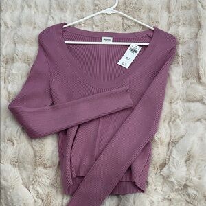 Ribbed Scoop Neck Sweater - Mauve Pink